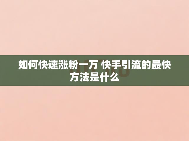 如何快速涨粉一万 快手引流的最快方法是什么