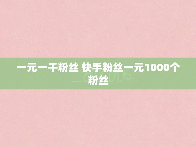 一元一千粉丝 快手粉丝一元1000个粉丝