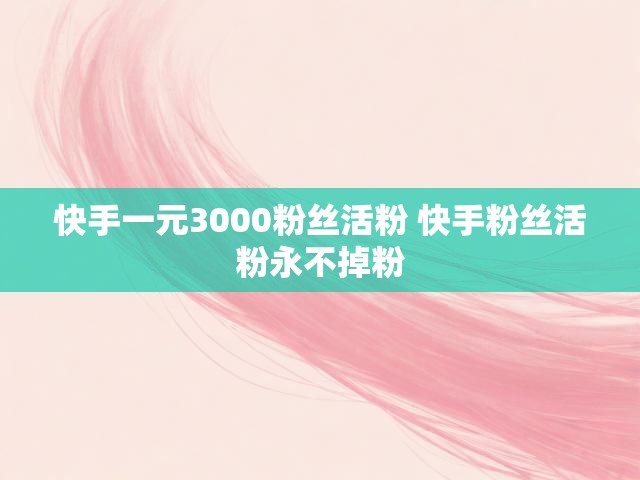 快手一元3000粉丝活粉 快手粉丝活粉永不掉粉